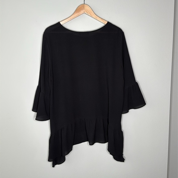 Gibson Nordstrom Ruffle Flounce Hem Short Sleeve Blouse in Black Size XL - Picture 7 of 10